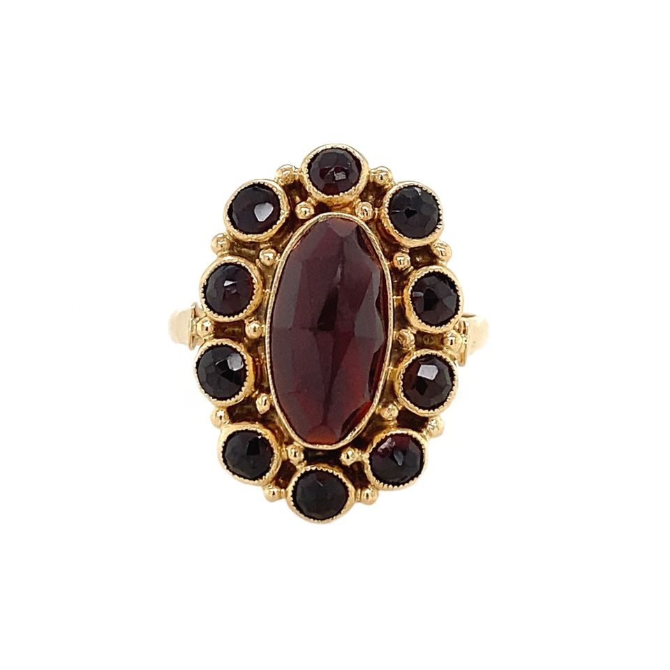 Vintage 14K Gold Cluster Ring with Garnet