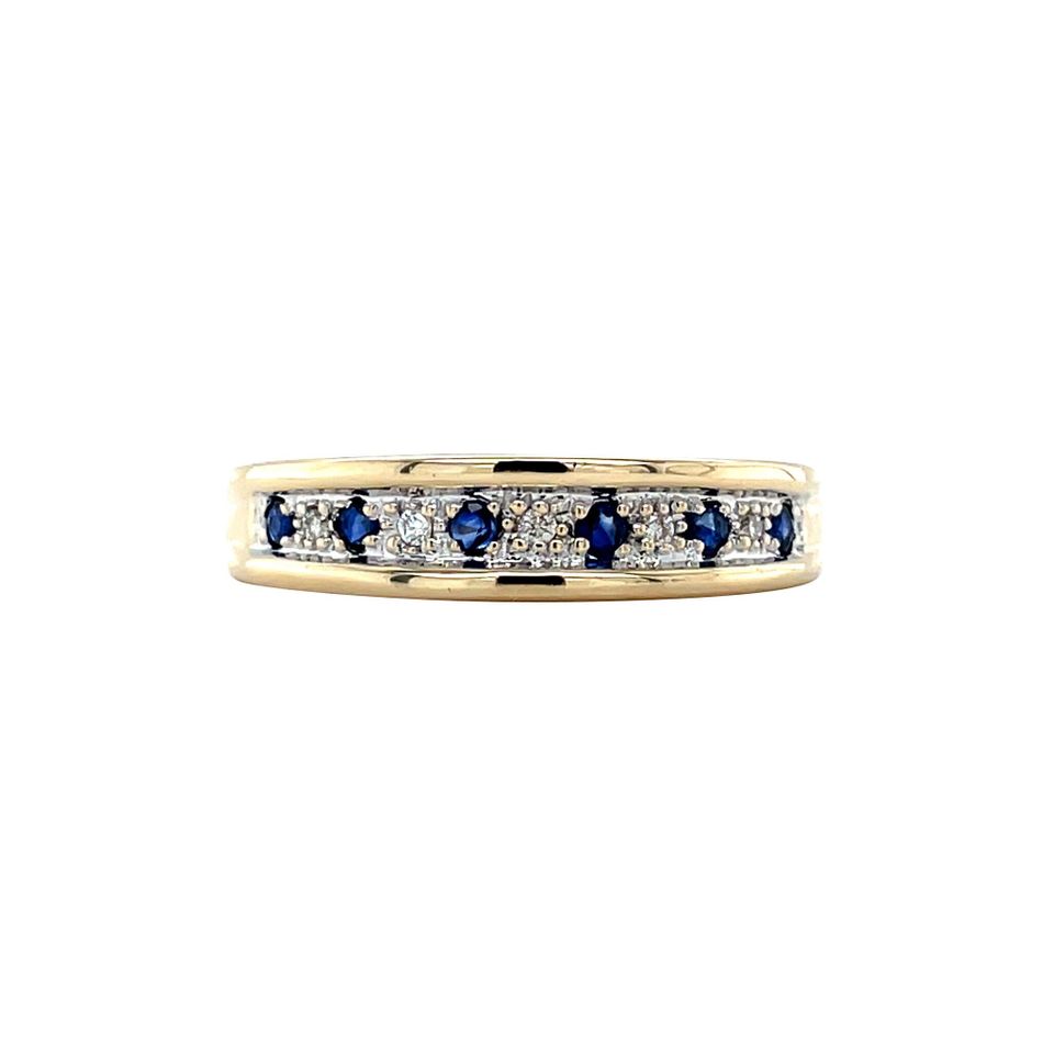 Vintage 14K Gold Half Eternity Ring with Sapphire and Diamond