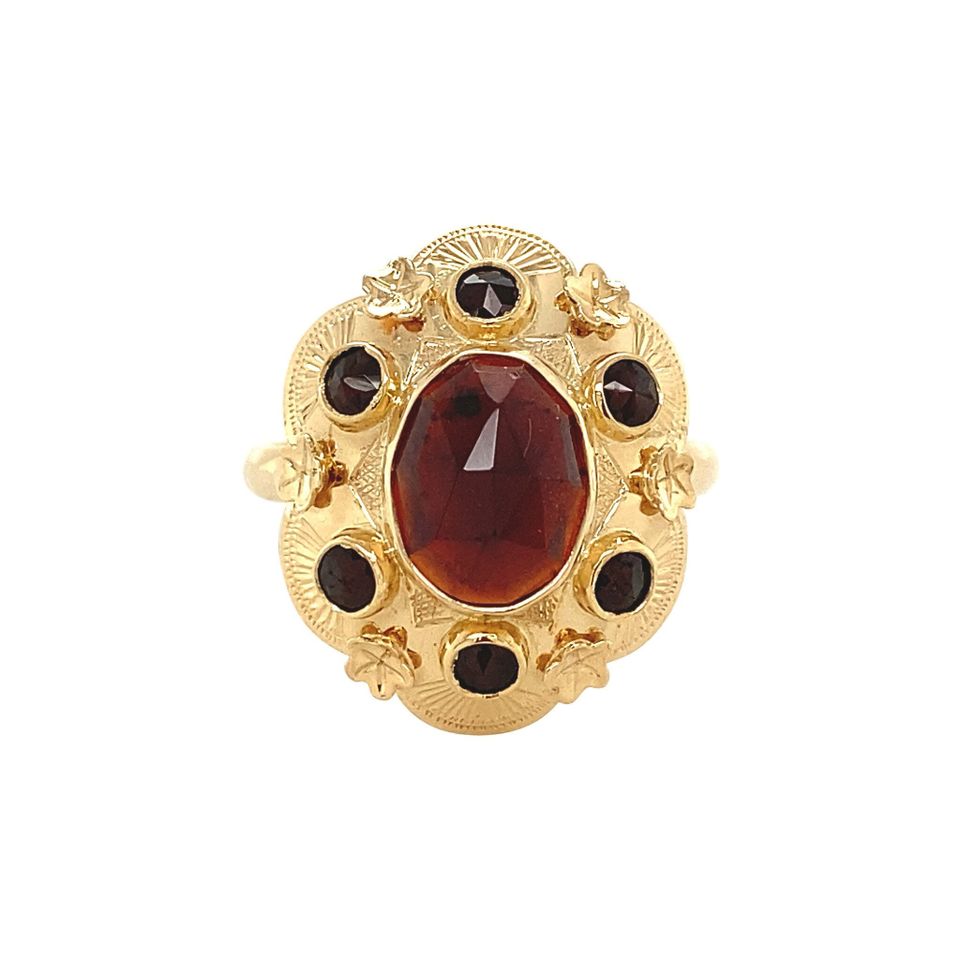 Vintage 14K Gold Cluster Ring with Garnet