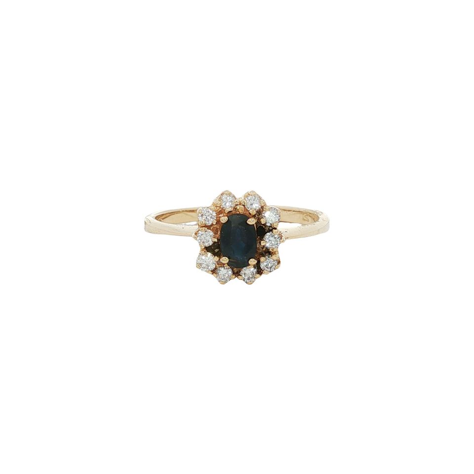 Vintage 14K Gold Cluster Ring with Sapphire and Diamond