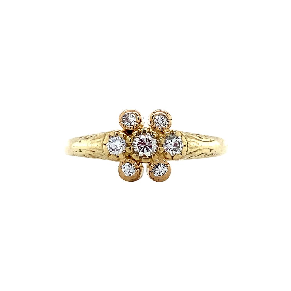 Vintage 14K Gold Cluster Ring with Diamond