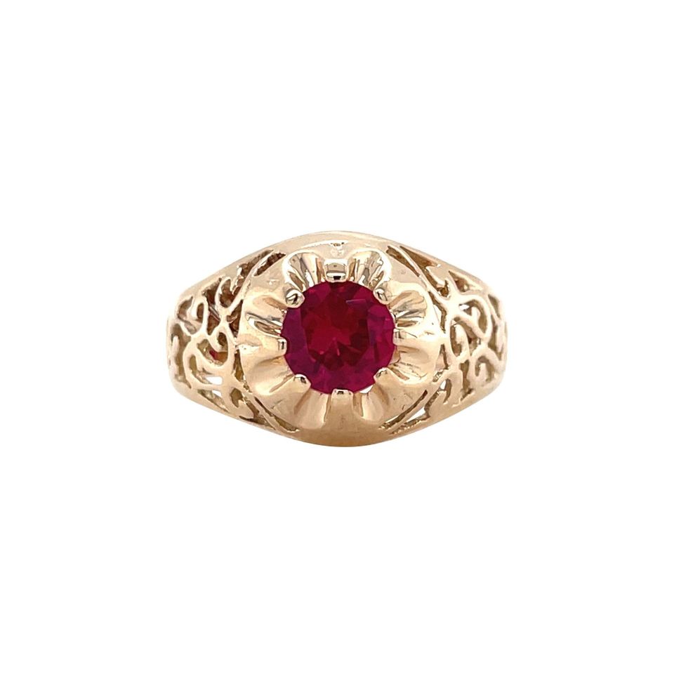 Vintage Rose 12K Gold Ring with Ruby