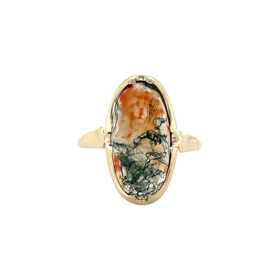 Vintage 14K Gold Ring with Moss Agate