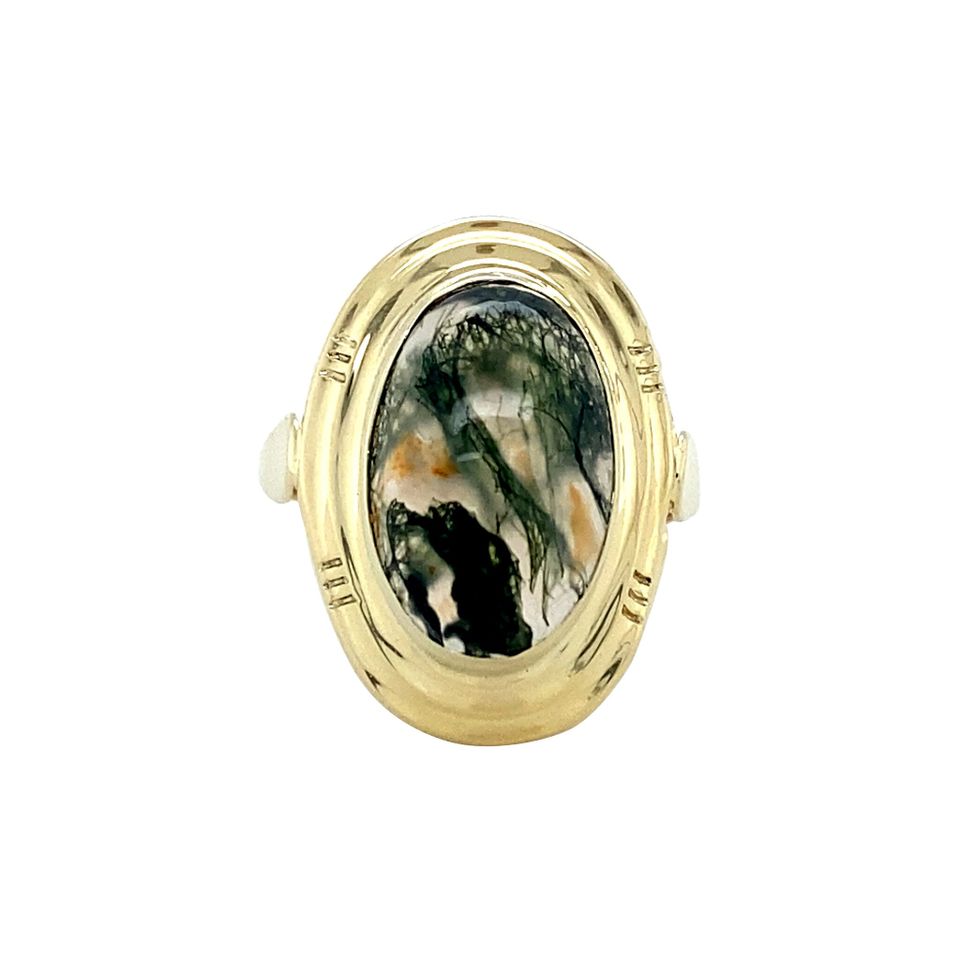 Vintage 14K Gold Ring with Moss Agate