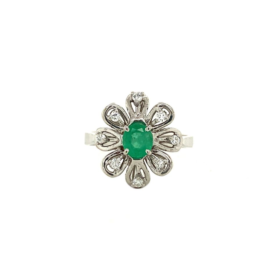 Vintage 18K Gold Ring with Emerald and Diamond