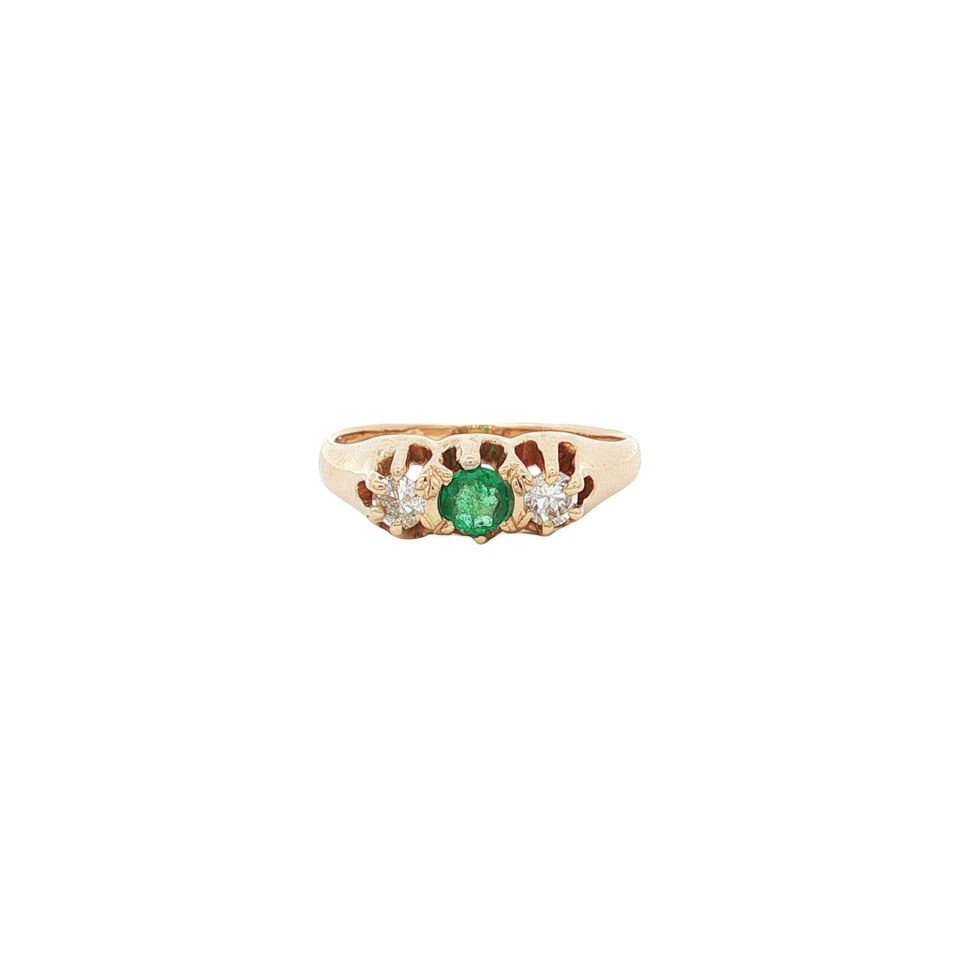 Vintage 14K Gold Trilogie Half Eternity Ring with Emerald and Diamond