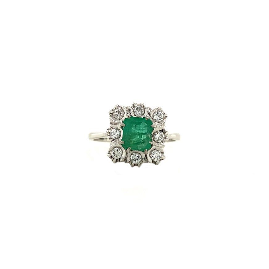Vintage 18K Gold Ring with Emerald and Diamond