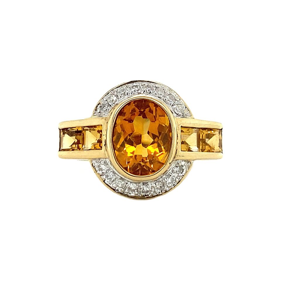 Vintage 9K Gold Ring with Citrine and Diamond