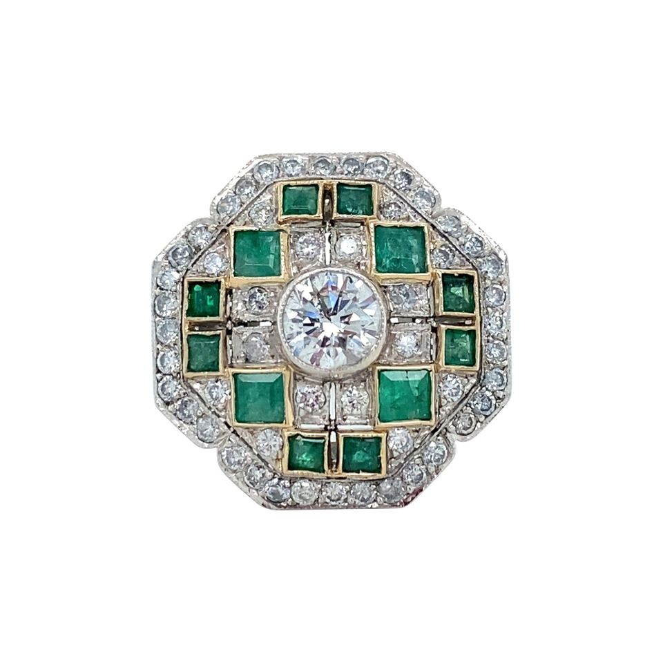 Vintage Platinum Ring with Emerald and Diamond