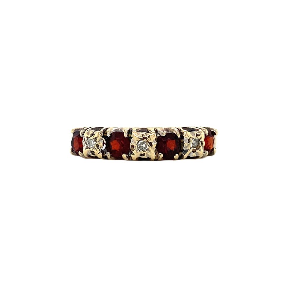 Vintage 9K Gold Half Eternity Ring with Diamond and Ruby