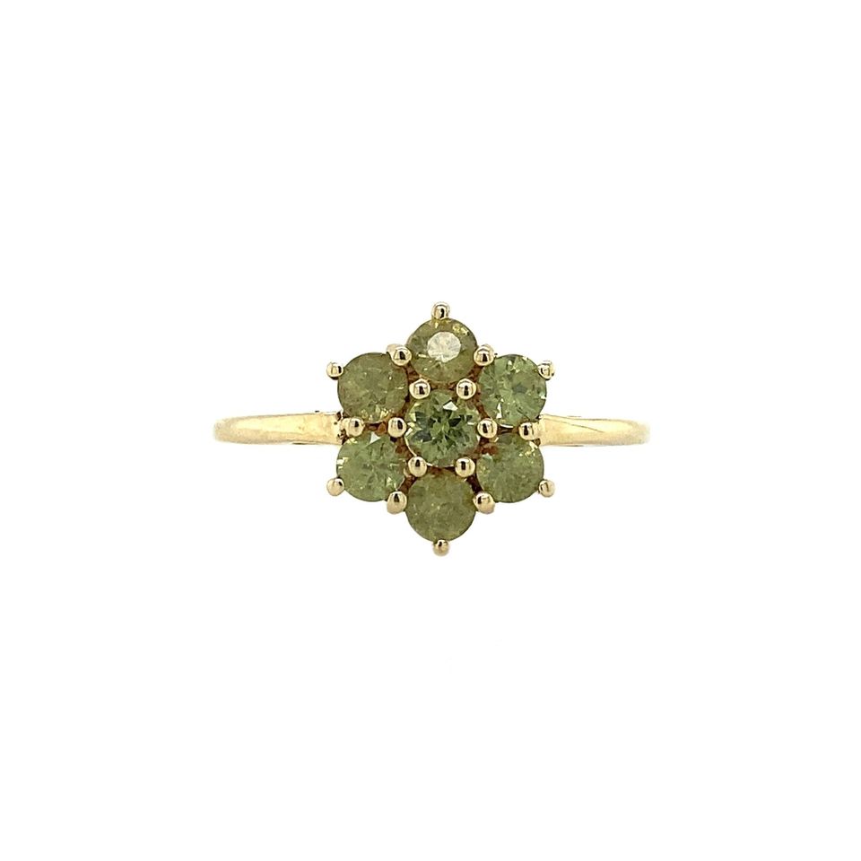 Vintage Cluster 9K Gold Ring with Peridot