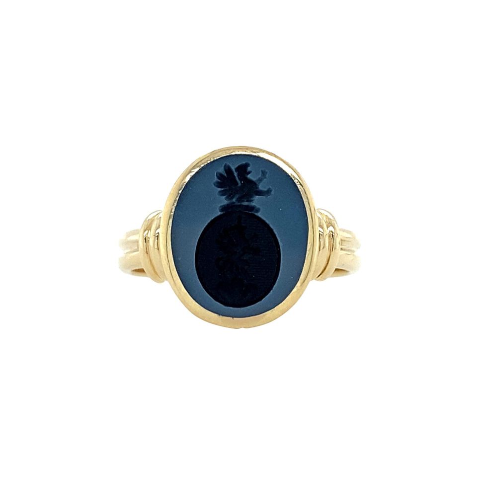 Vintage 14K Gold Ring with Blue Layered Stone