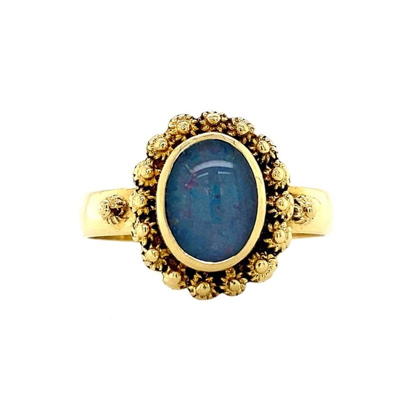 Vintage 18K Gold Ring with Opal Triplet