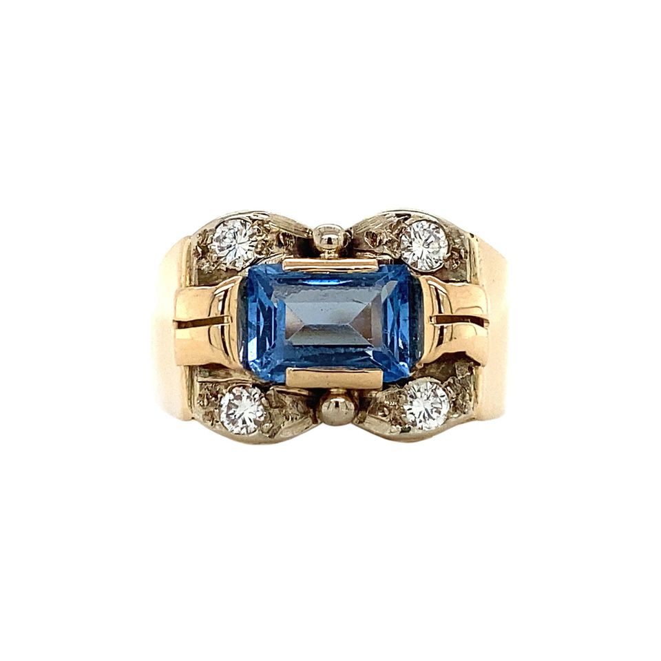 Vintage 14K Gold Ring with Diamond and Blue Spinel