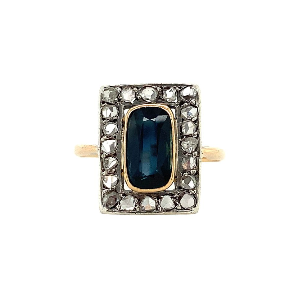 Vintage 14K Gold Ring with Sapphire and Rose Cut Diamond