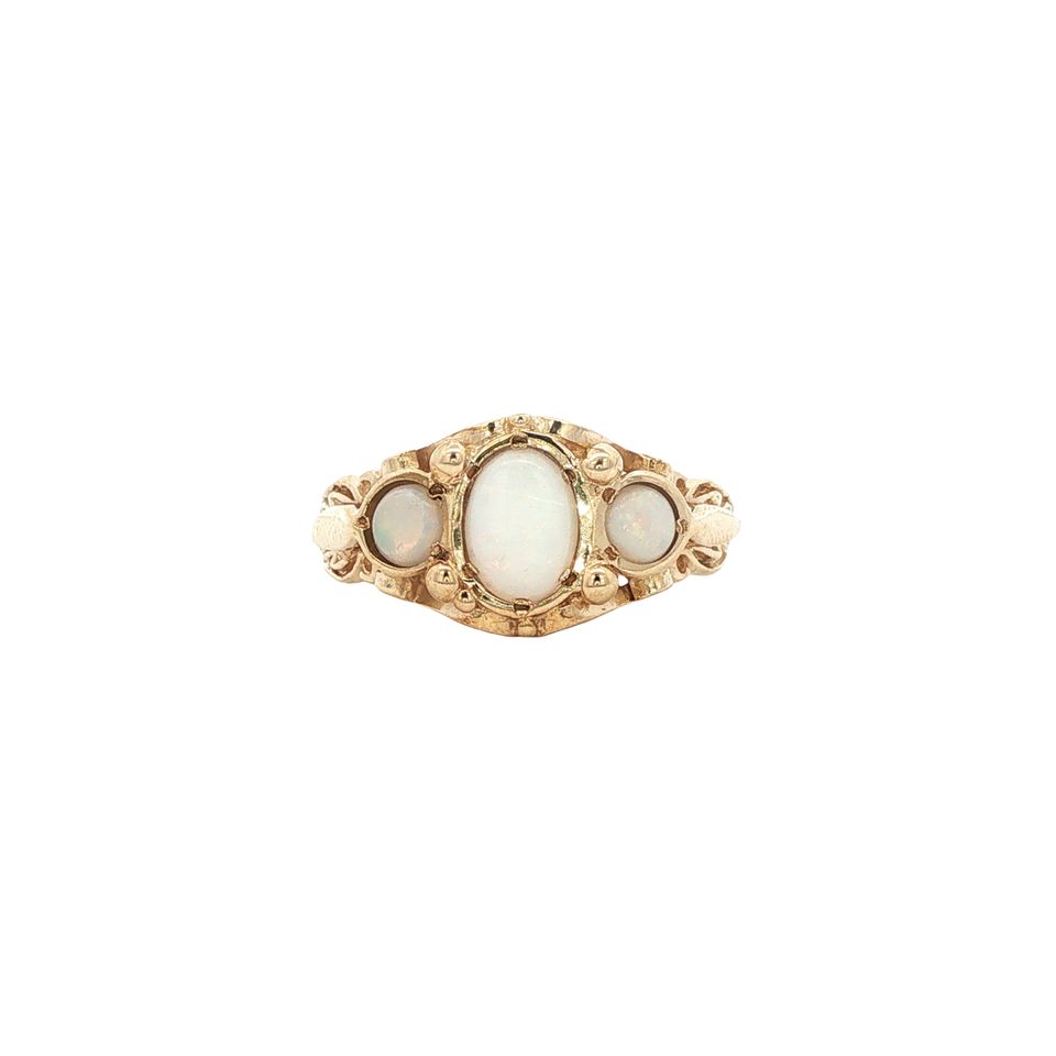 Vintage Trilogie 9K Gold Ring with Opal