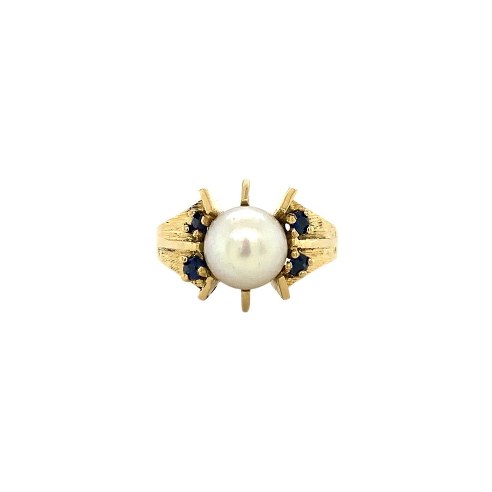 Vintage 18K Gold Ring with Pearl and Sapphire