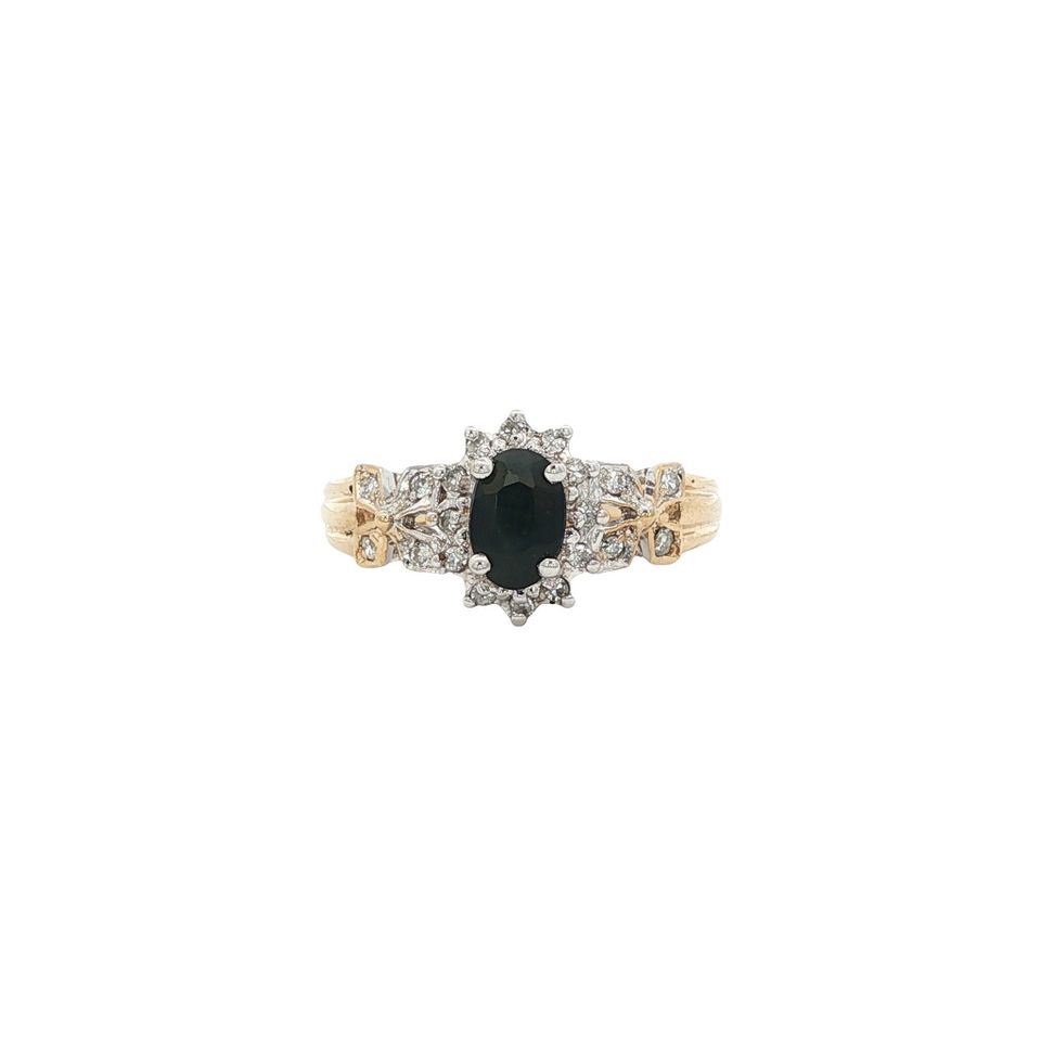 Vintage 14K Gold Cluster Ring with Sapphire and Diamond