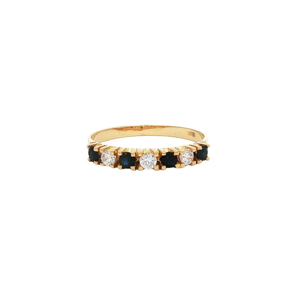 Vintage 18K Gold Half Eternity Ring with Sapphire and Cubic Zirconia