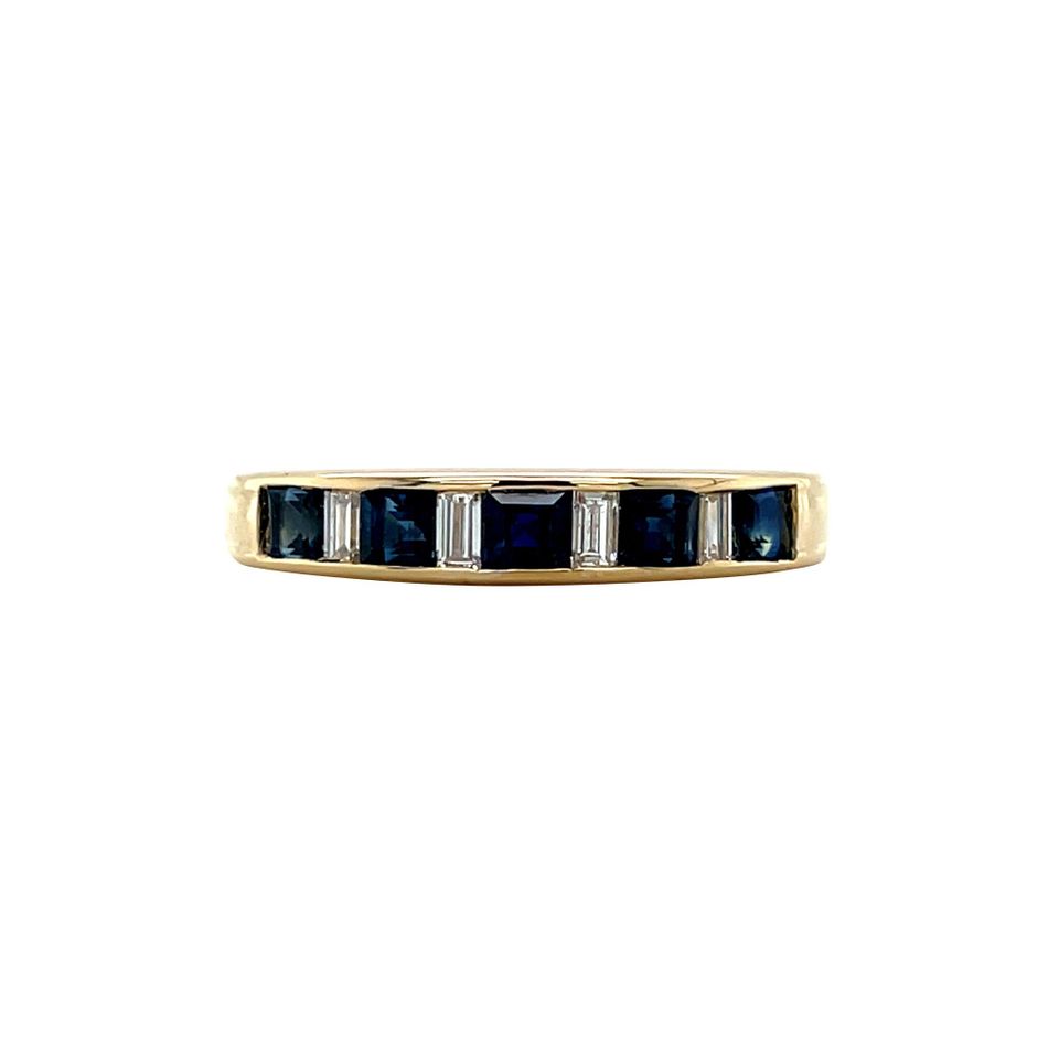 Vintage 18K Gold Memoire Ring with Sapphire and Diamond