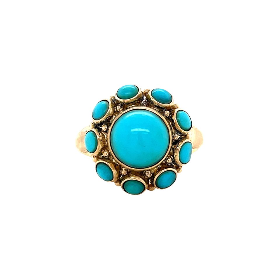 Vintage 14K Gold Cluster Ring with Turquoise