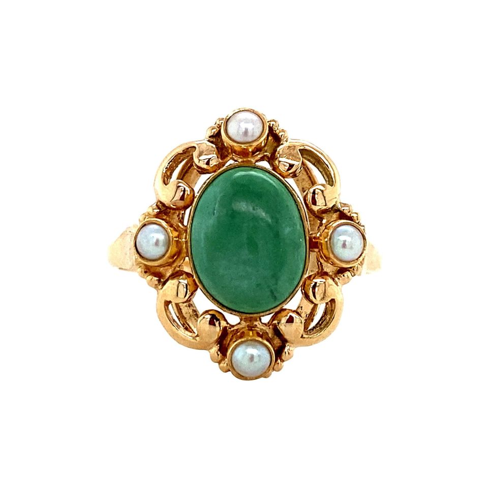 Vintage 14K Gold Ring with Turquoise and Pearl