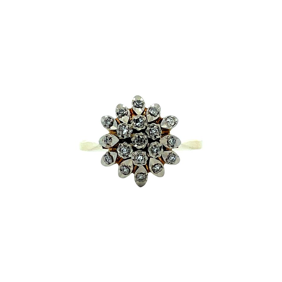 Vintage 14K Gold Cluster Ring with Diamond