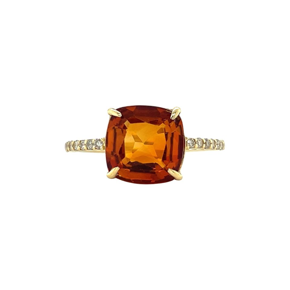 Vintage 18K Gold Ring with Citrine and Diamond