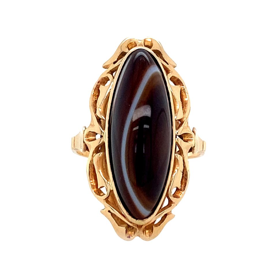 Vintage 14K Gold Ring with Banded Agate