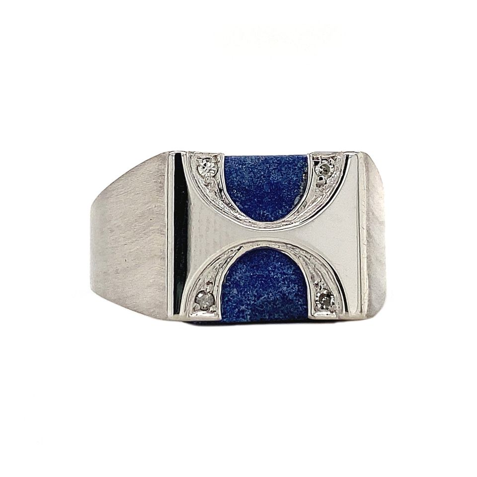 Vintage 14K White Gold Ring with Sodalite and Diamond