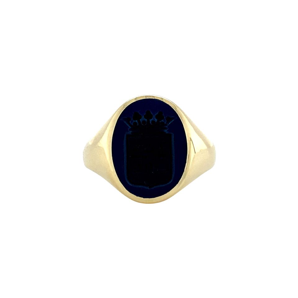 Vintage 14K Gold Signet Ring with Blue Layered Stone