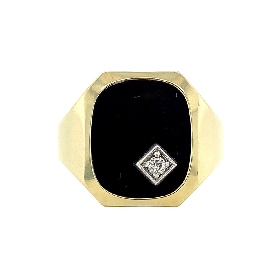 Vintage 8K Gold Signet Ring with Onyx and Cubic Zirconia