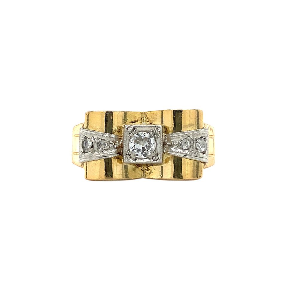 Vintage 18K Tricolor Gold Ring with Bow with Diamond