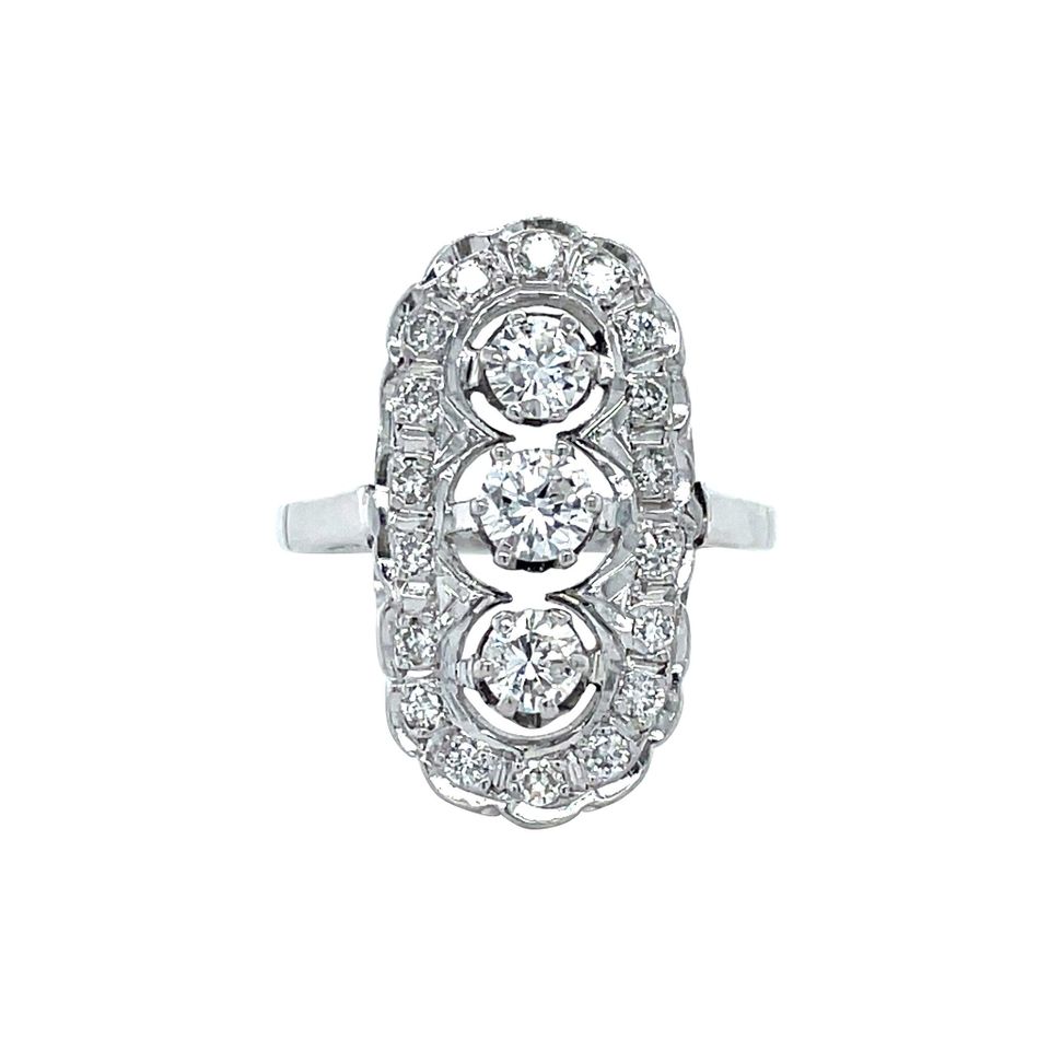 Vintage 14K White Gold Princess Ring with Diamond