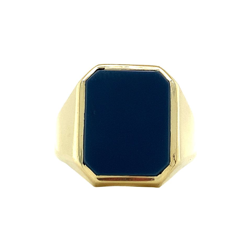 Vintage 14K Gold Signet Ring with Blue Layered Stone