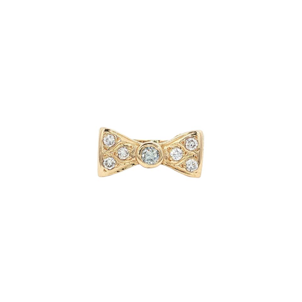 Vintage 14K Gold Bow Ring with Diamond