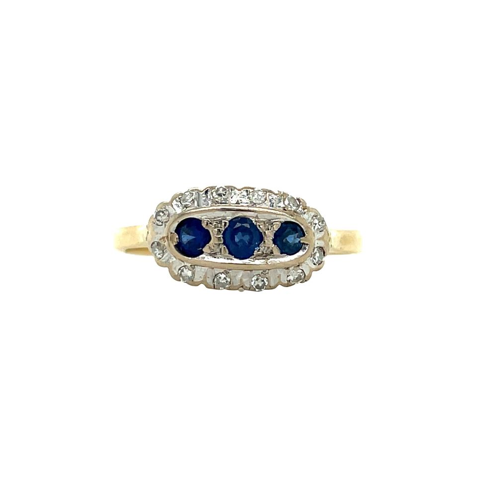 Vintage 18K Gold Cluster Ring with Sapphire and Diamond