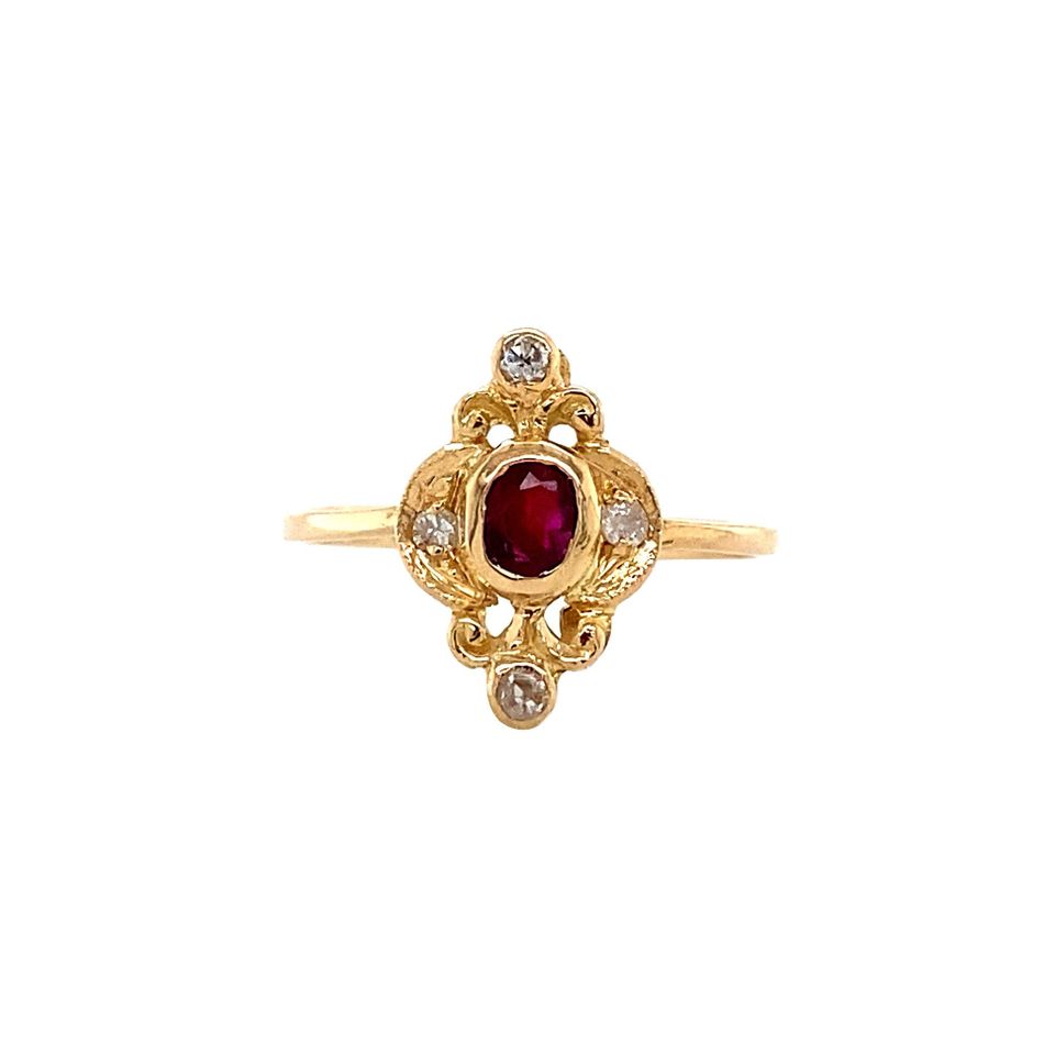 Vintage 18K Gold Ring with Ruby and Diamond