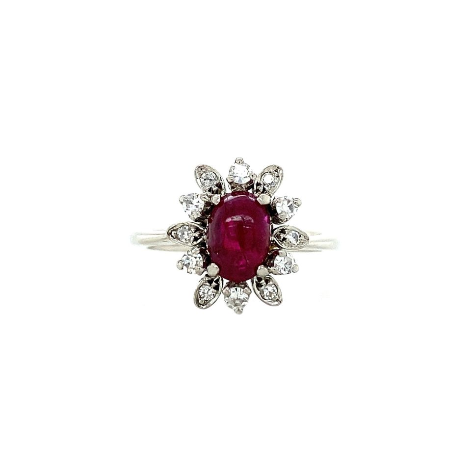 Vintage 14K White Gold Ring with Ruby and Diamond
