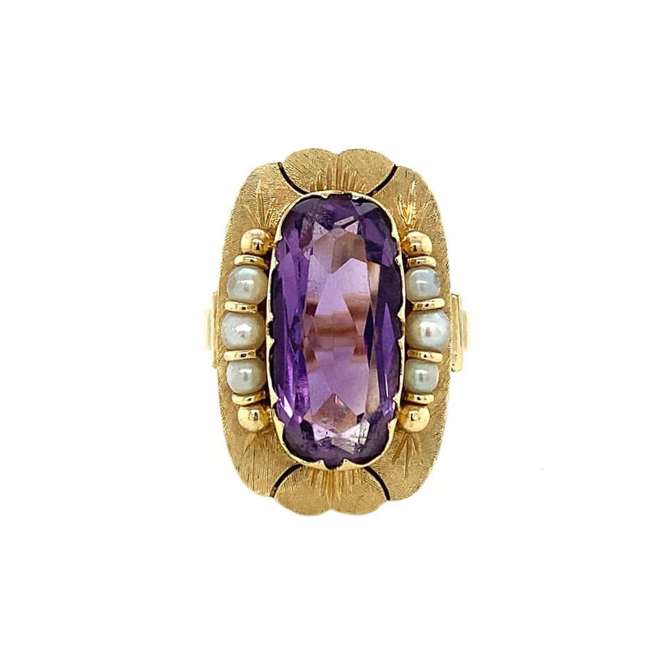 Vintage 14K Gold Ring with Amethyst and Pearl