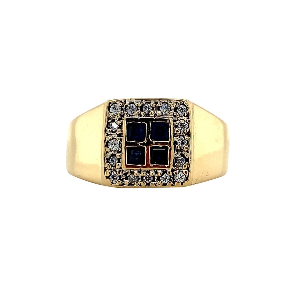 Vintage 18K Gold Ring with Sapphire and Cubic Zirconia
