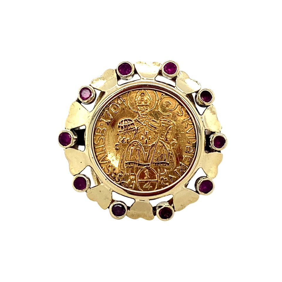 Vintage 14K Gold Coin Ring with Ruby