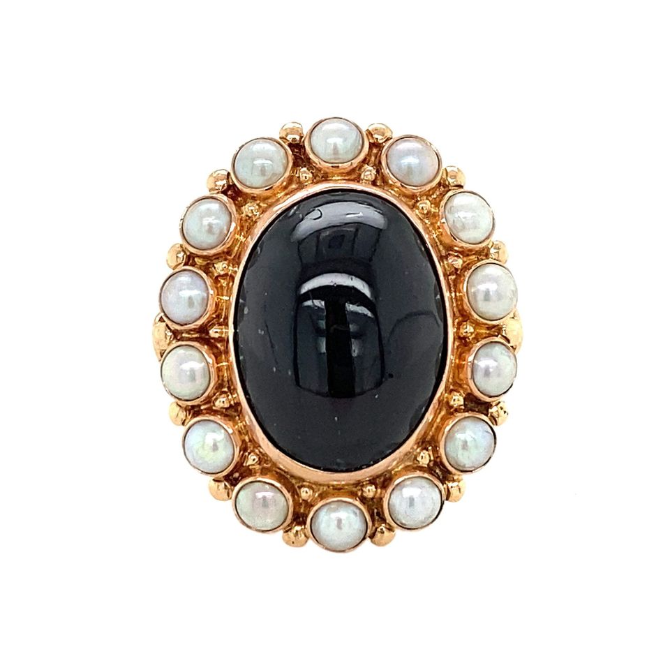 Vintage 14K Gold Cluster Ring with Garnet and Pearl