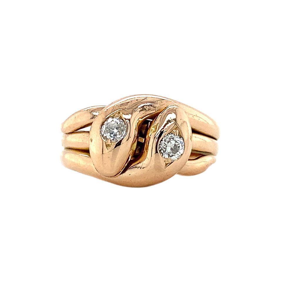 Vintage 14K Rose Gold Slangenring with Diamond Ring