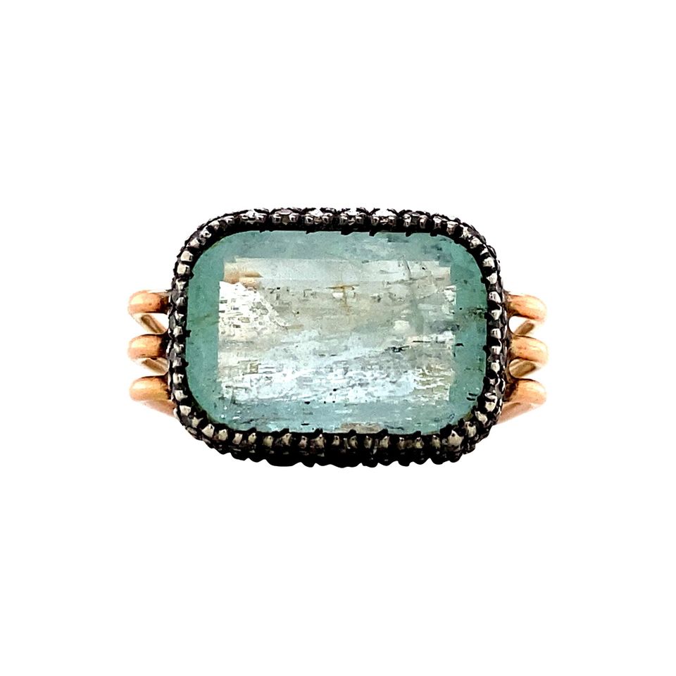 Vintage 14K Gold Ring with Aquamarine and Diamond