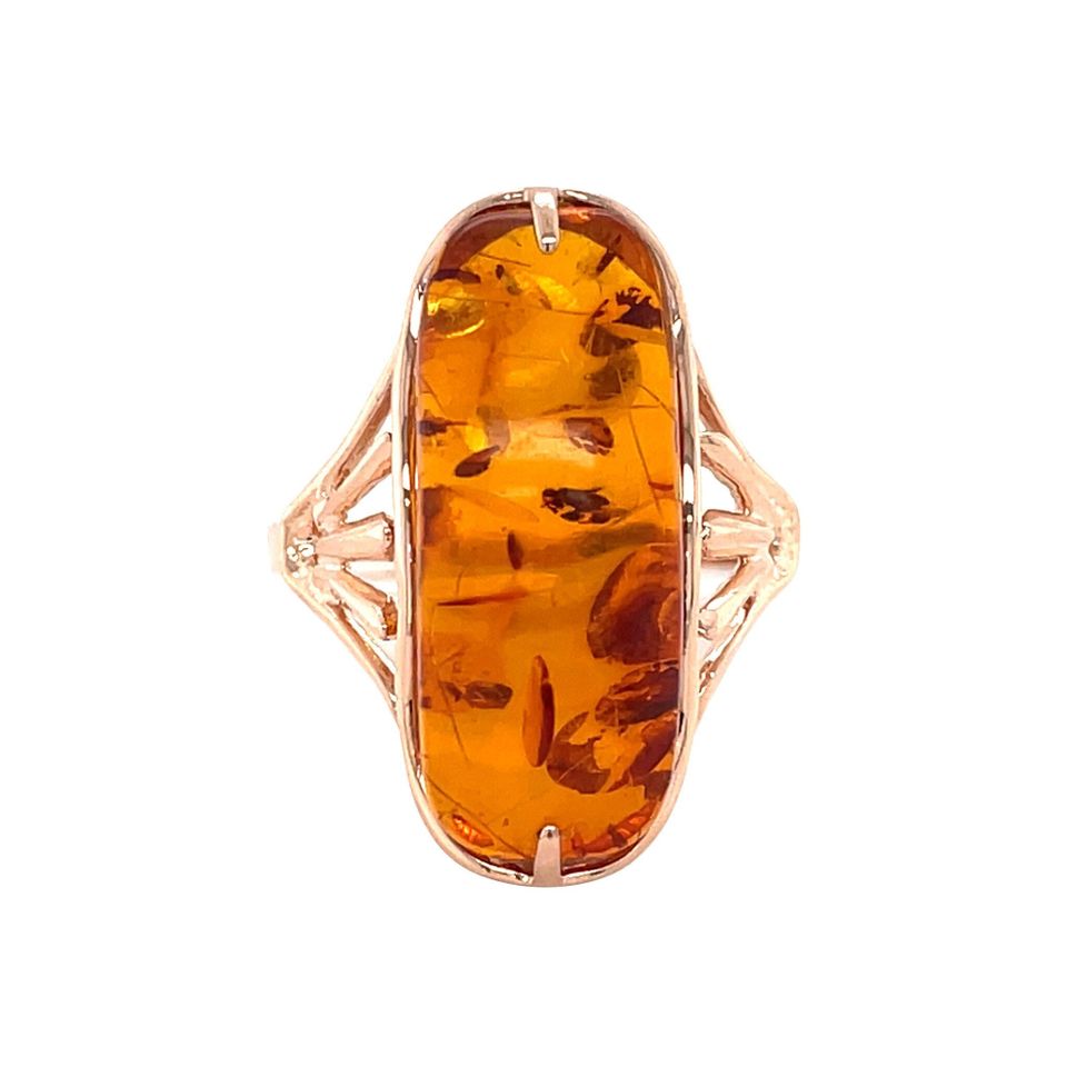 Vintage 14K Rose Gold Ring with Heated Amber