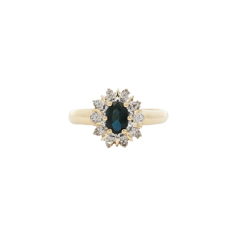 Vintage 14K Gold Cluster Ring with Sapphire and Diamond