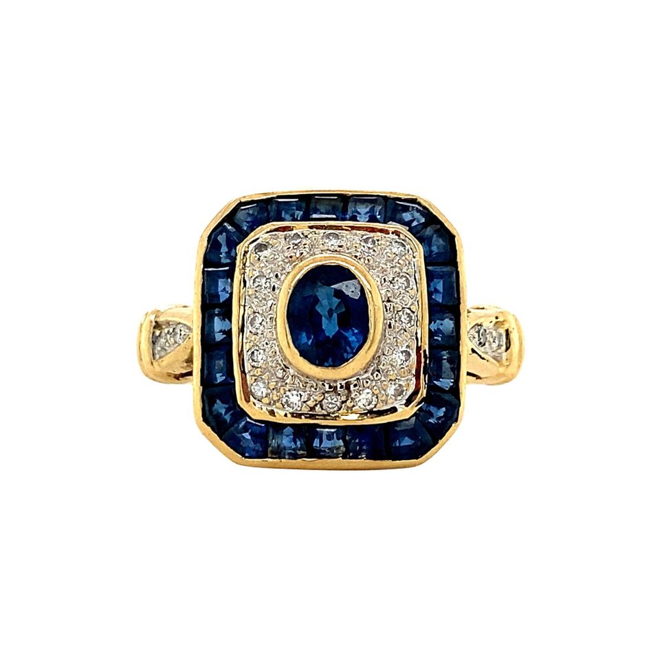 Vintage 18K Gold Ring with Sapphire and Diamond