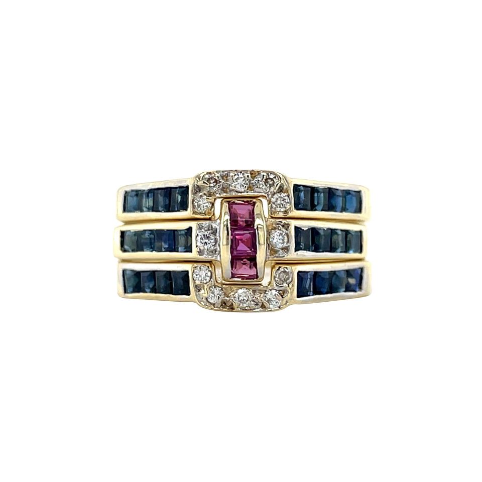 Vintage 14K Gold Ring with Sapphire, Ruby and Diamond