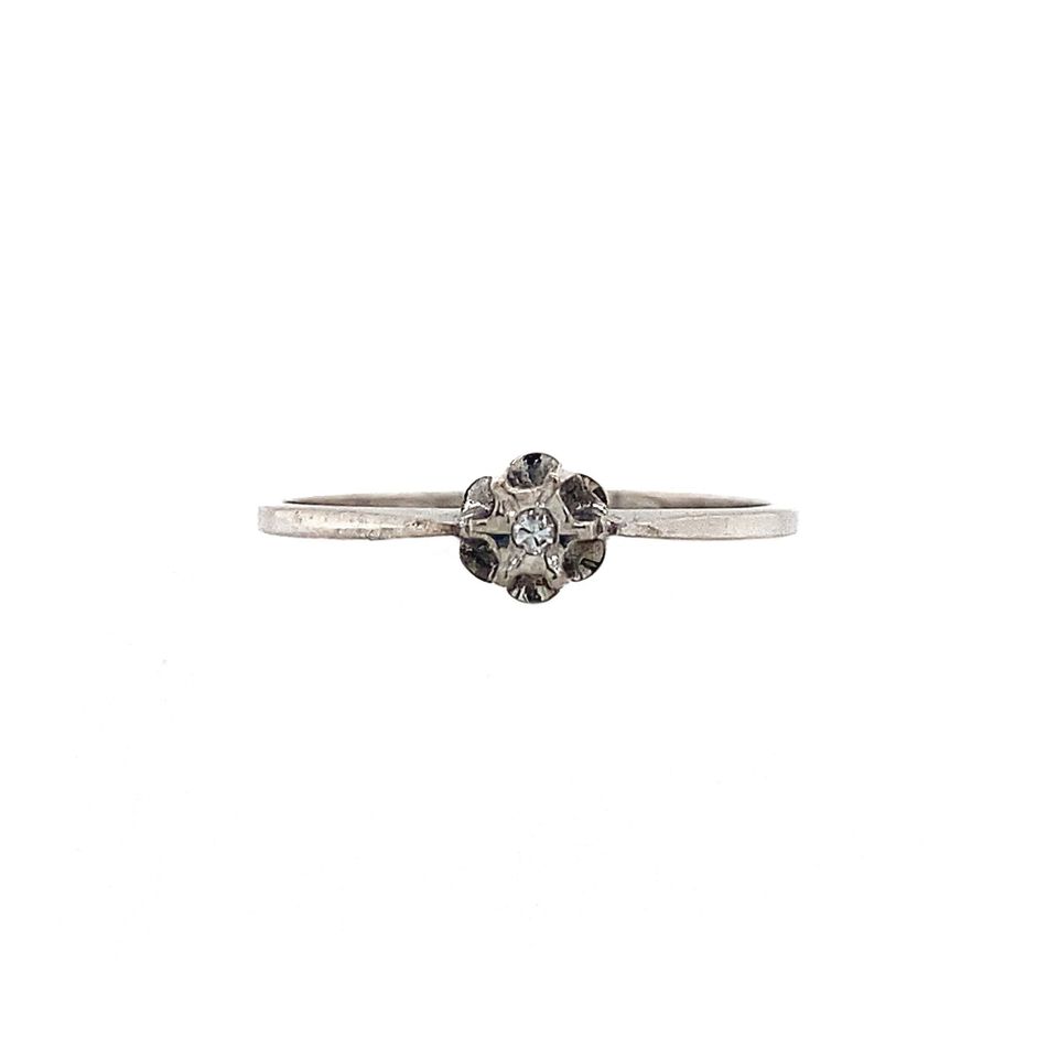 Vintage 14K White Gold Solitaire Ring with Diamond